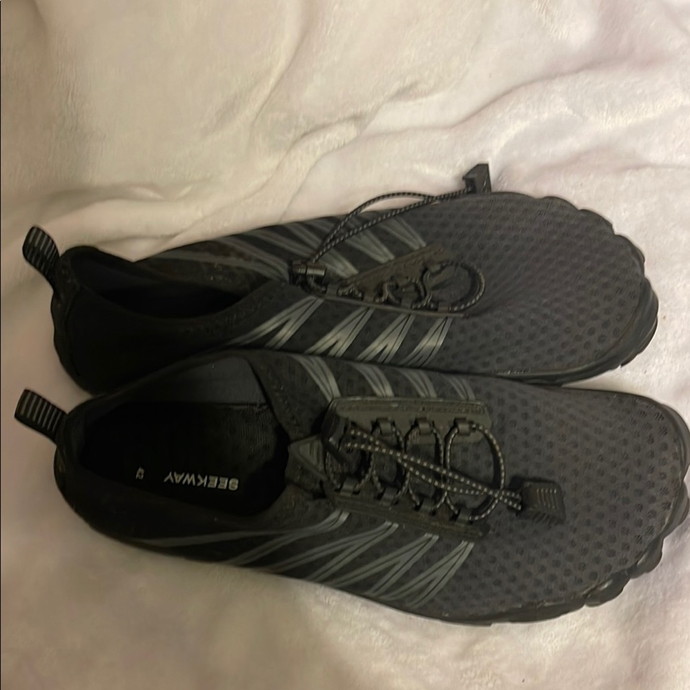 Black and Gray water shoes/ barefeet